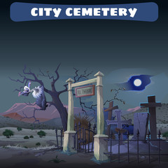 Abandoned cemetery in the desert and guard Gryphon