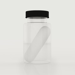 Medicine bottle with capsule isolated on white background.