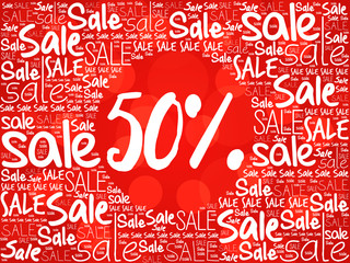 50 percent Sale word cloud background, business concept