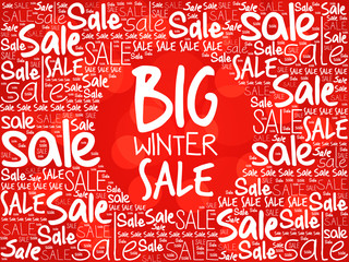 Big winter sale word cloud background, business concept
