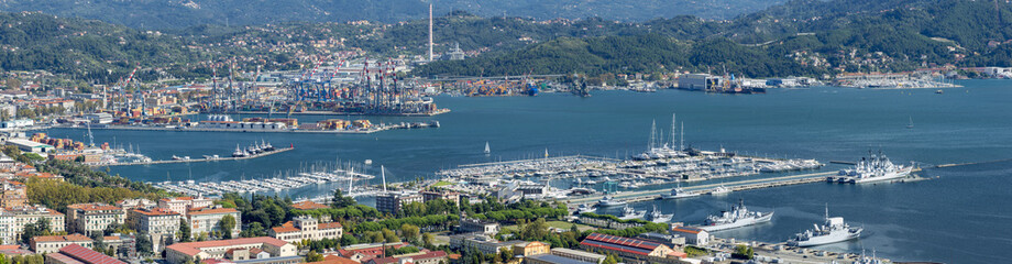 panoramic view to port of La Spezia in Italy
