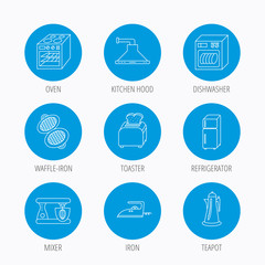 Dishwasher, refrigerator and blender icons.