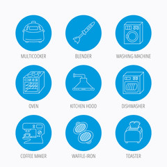 Dishwasher, washing machine and blender icons.