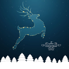 Vector Illustration of a Christmas Background with Reindeer