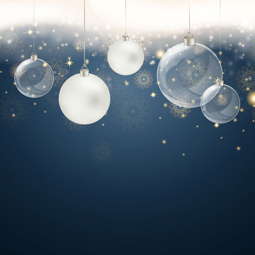 Vector Illustration of a Christmas Background with Snowflakes an Christmas Balls