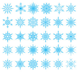 Set of 36 snowflakes, vector illustration