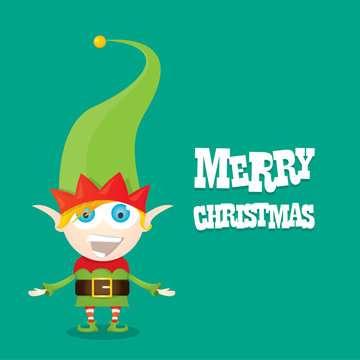 vector cartoon cute happy Christmas elf 