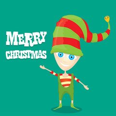 vector cartoon cute happy Christmas elf 