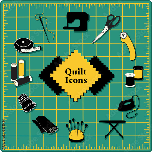 "Quilting Icons for DIY sewing pins, pincushion, needle, thread, iron