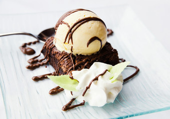 Desert made with chocolate and ice cream.