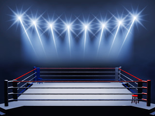 Boxing ring and floodlights , Boxing event , Boxing arena
