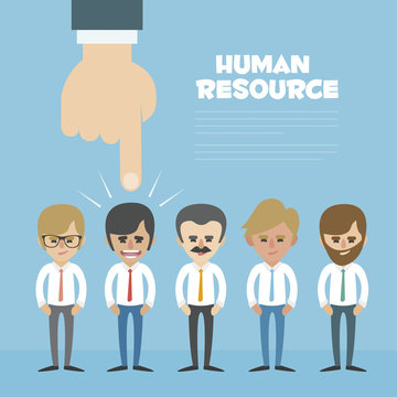 Vector Recruitment concept, human resources concept - hand holding man icon

