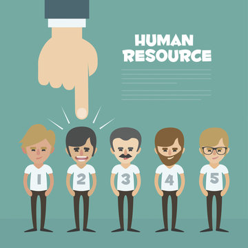 Vector Recruitment concept, human resources concept - hand holding man icon
