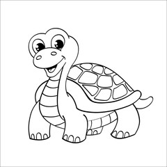 Naklejka premium Funny cartoon turtle. Black and white hand drawn doodle for coloring book