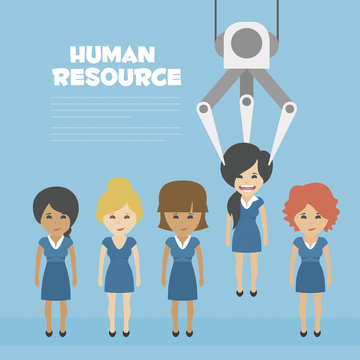 Vector Recruitment concept, human resources concept - Recruitment claw conveyor personal
