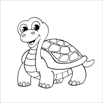 Funny cartoon turtle. Black and white hand drawn doodle for coloring book