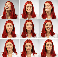 Collage of young woman expressing different emotions
