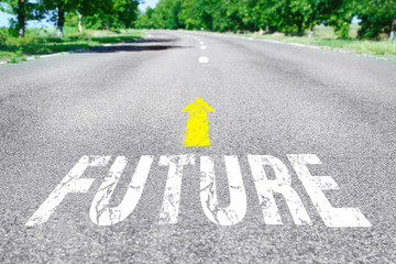 Future concept. Word Future with arrow marking on road surface
