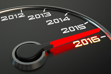 Conceptual 2016 year speedometer - obrazy, fototapety, plakaty