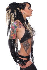Side view of tattooed emo girl.