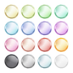 Vector set of blank glossy buttons made ​​of metal of different colors