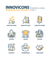 Set of modern office thin line flat design icons, pictograms. Business and finance infographics objects, web elements