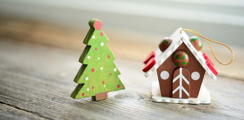 Christmas ornament on wood background