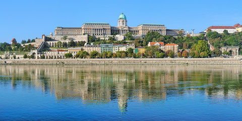 Fototapeta na wymiar The Royal Palace in the Buda Castle of Budapest, Hungary. View from Danube in the morning.