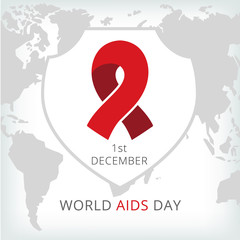 world aids day vector illustration sign on shield with world map on background