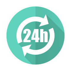 24h blue flat desgn circle icon with long shadow on white background