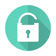 padlock blue flat desgn circle icon with long shadow on white background