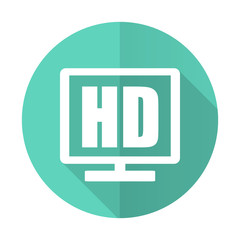 hd display blue flat desgn circle icon with long shadow on white background