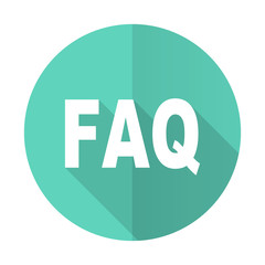 faq blue flat desgn circle icon with long shadow on white background