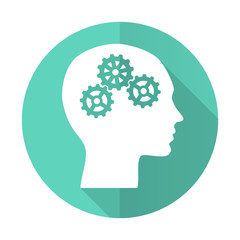 head blue flat desgn circle icon with long shadow on white background