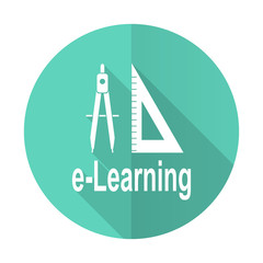 larning blue flat desgn circle icon with long shadow on white background