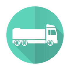 truck blue flat desgn circle icon with long shadow on white background