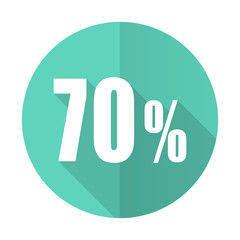 70 percent blue flat desgn circle icon with long shadow on white background