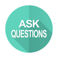 ask questions blue flat desgn circle icon with long shadow on white background