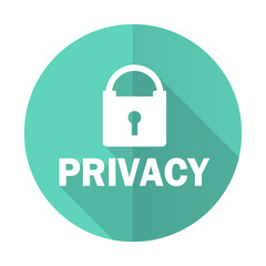 privacy blue flat desgn circle icon with long shadow on white background