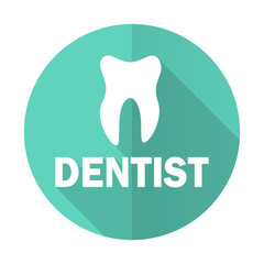 dentist blue flat desgn circle icon with long shadow on white background