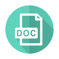 doc file blue flat desgn circle icon with long shadow on white background