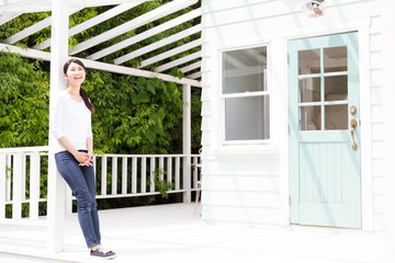 young asian woman in the terrace