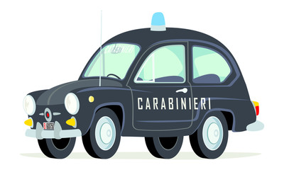 Caricatura Fiat 600 carabinieri italiana negro vista frontal y lateral