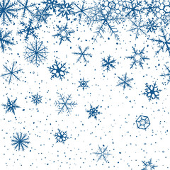 Abstract christmas background with blue snowflakes on white.