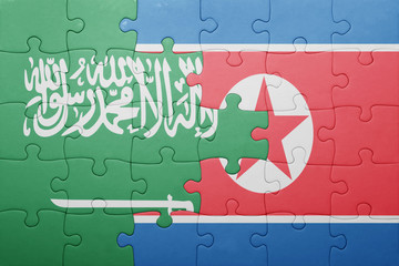 puzzle with the national flag of north korea and saudi arabia