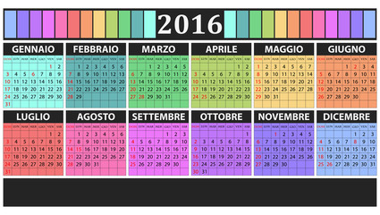2016 colorful calendar