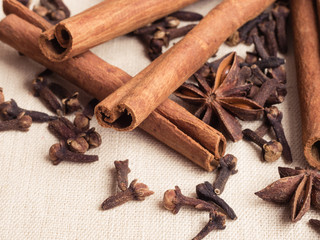 Spices cinnamon sticks anise stars and cloves