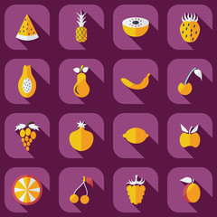 Flat concept, set modern design with shadow fruit