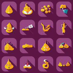 Flat concept, set modern design with shadow turd, faeces