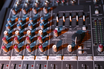 sound music mixer control panel close up